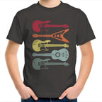 Retro Guitars - Kids Youth T-Shirt Charcoal Kids Youth T-shirt Music Printed In Australia