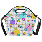 80's Grid Neoprene Lunch Bag/Large (Model 1669) One Size Neoprene Lunch Bag Printed Offshore Retro