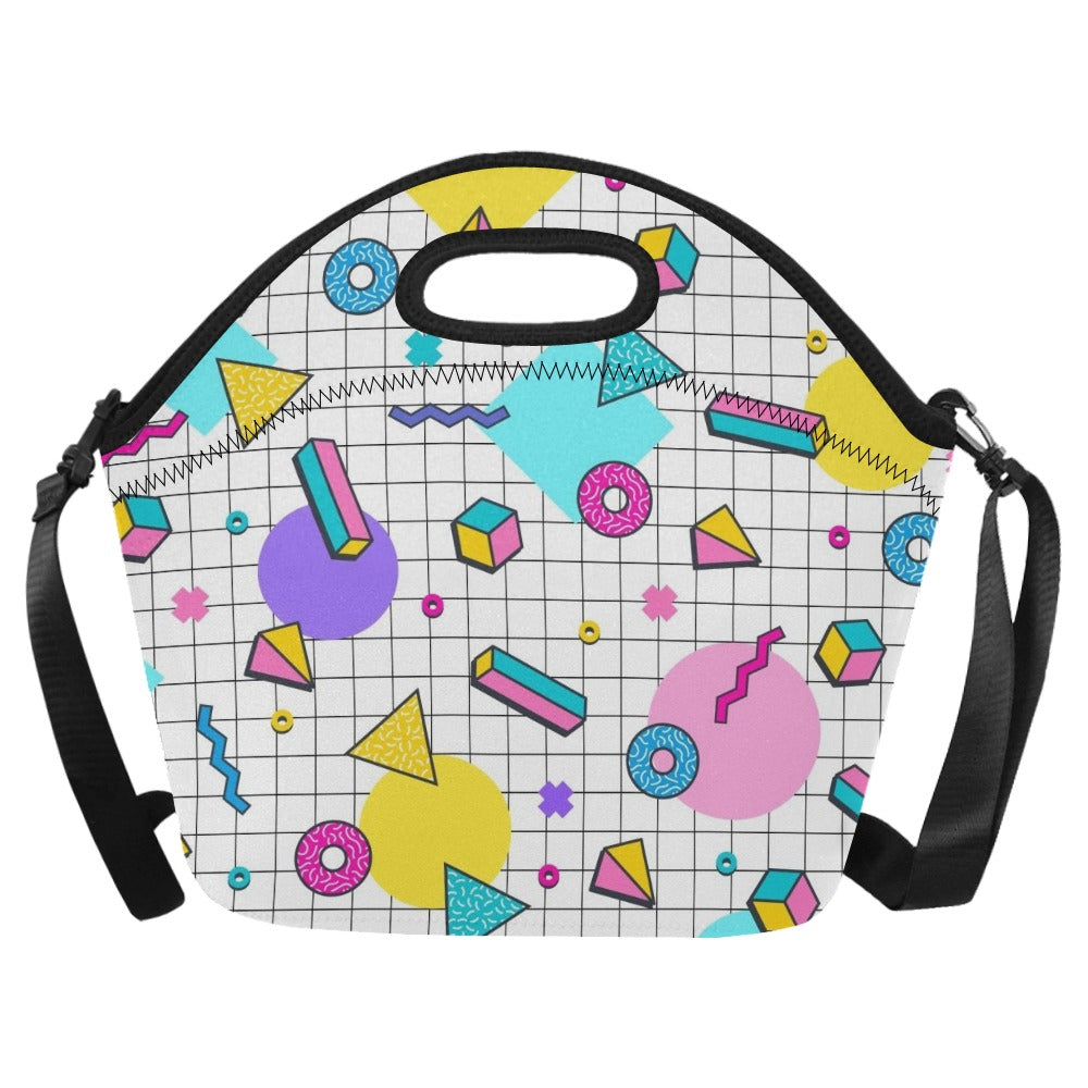 80's Grid - Neoprene Lunch Bag/Large (Model 1669) One Size Neoprene Lunch Bag Printed Offshore Retro