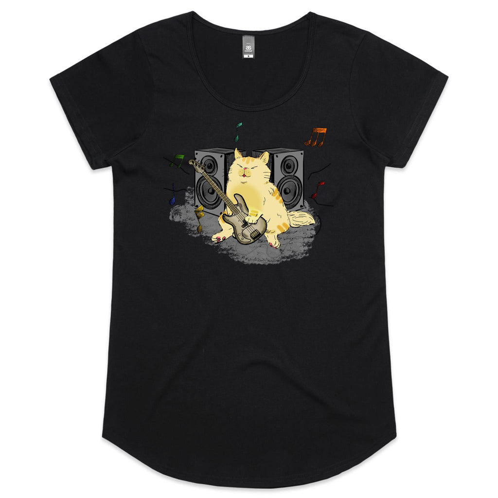 Cat Bass Player - Womens Scoop Neck T-Shirt Black Womens Scoop Neck T-shirt animal Music Printed In Australia