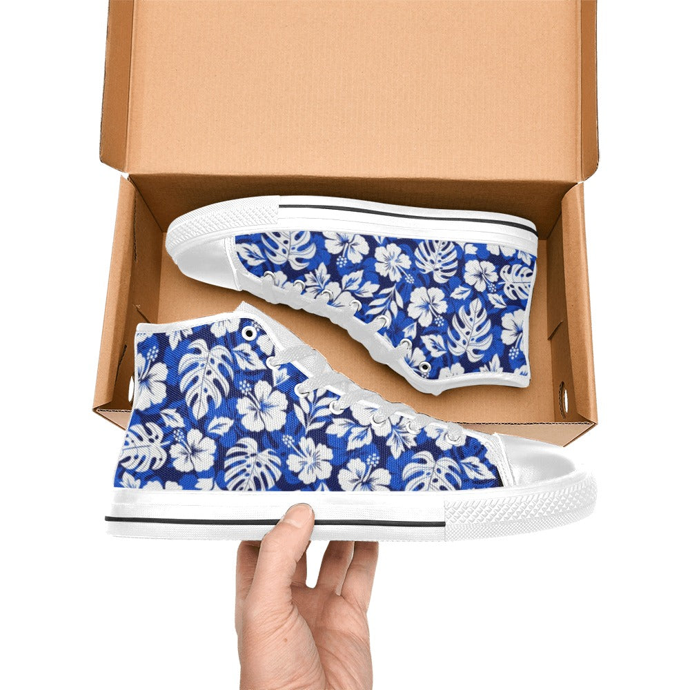 Blue Hawaiian Floral - Men's High Top Canvas Shoes