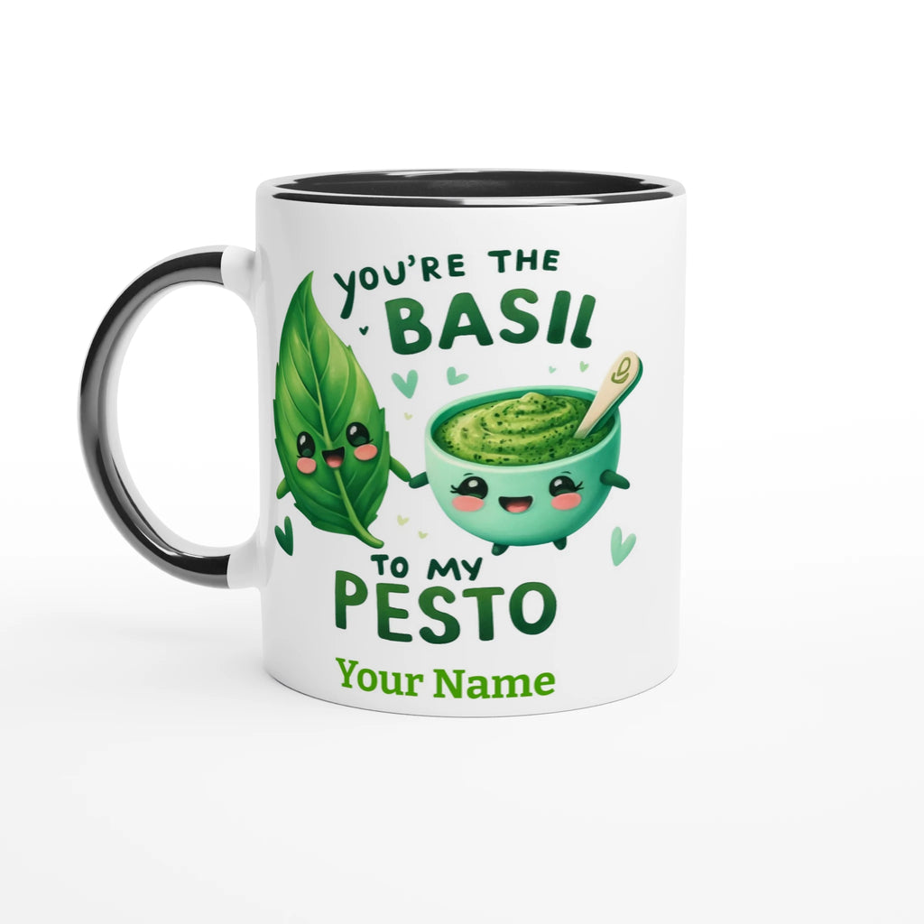 Personalised - You're The Basil To My Pesto, Valentine - White 11oz Ceramic Mug with Colour Inside Ceramic Black Personalised 11oz Mug