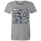 Sea Creatures - Womens T-shirt Grey Marle Womens T-shirt animal Printed In Australia