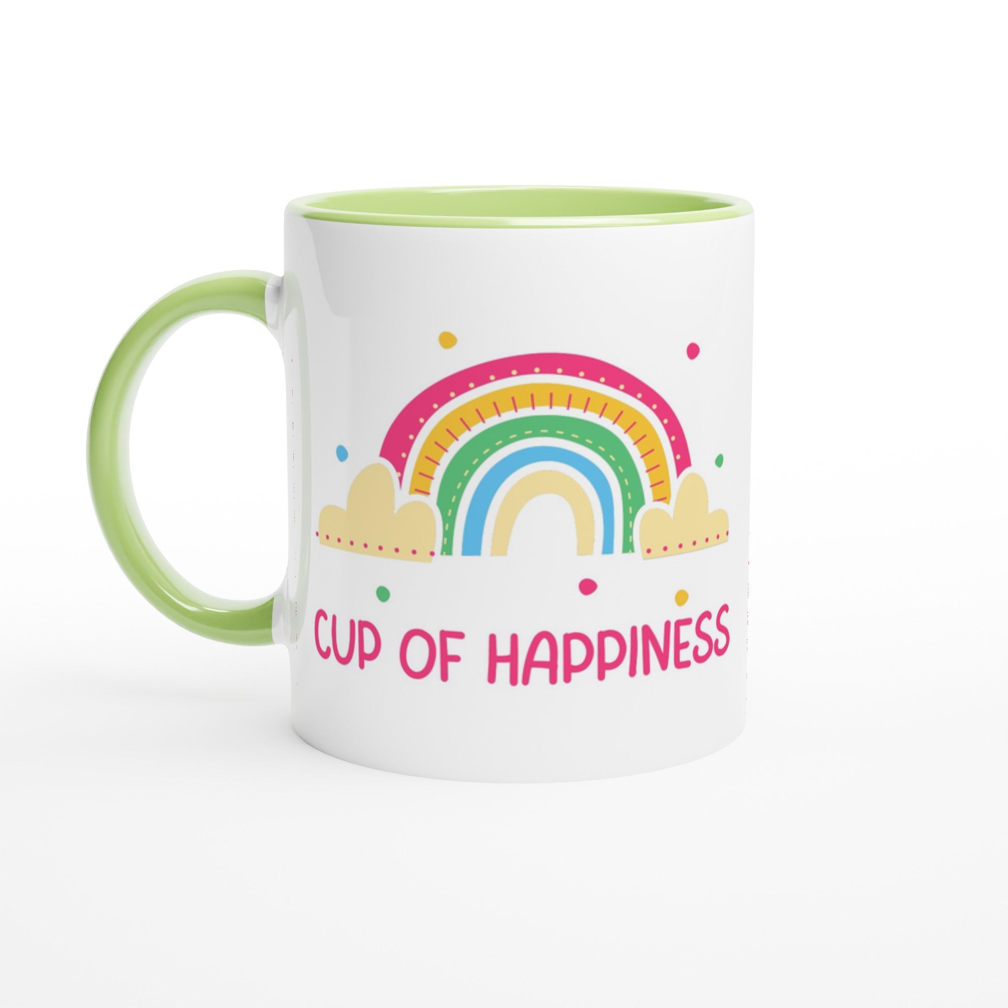 Cup Of Happiness - White 11oz Ceramic Mug with Colour Inside Ceramic Green Colour 11oz Mug Globally Fulfilled positivity
