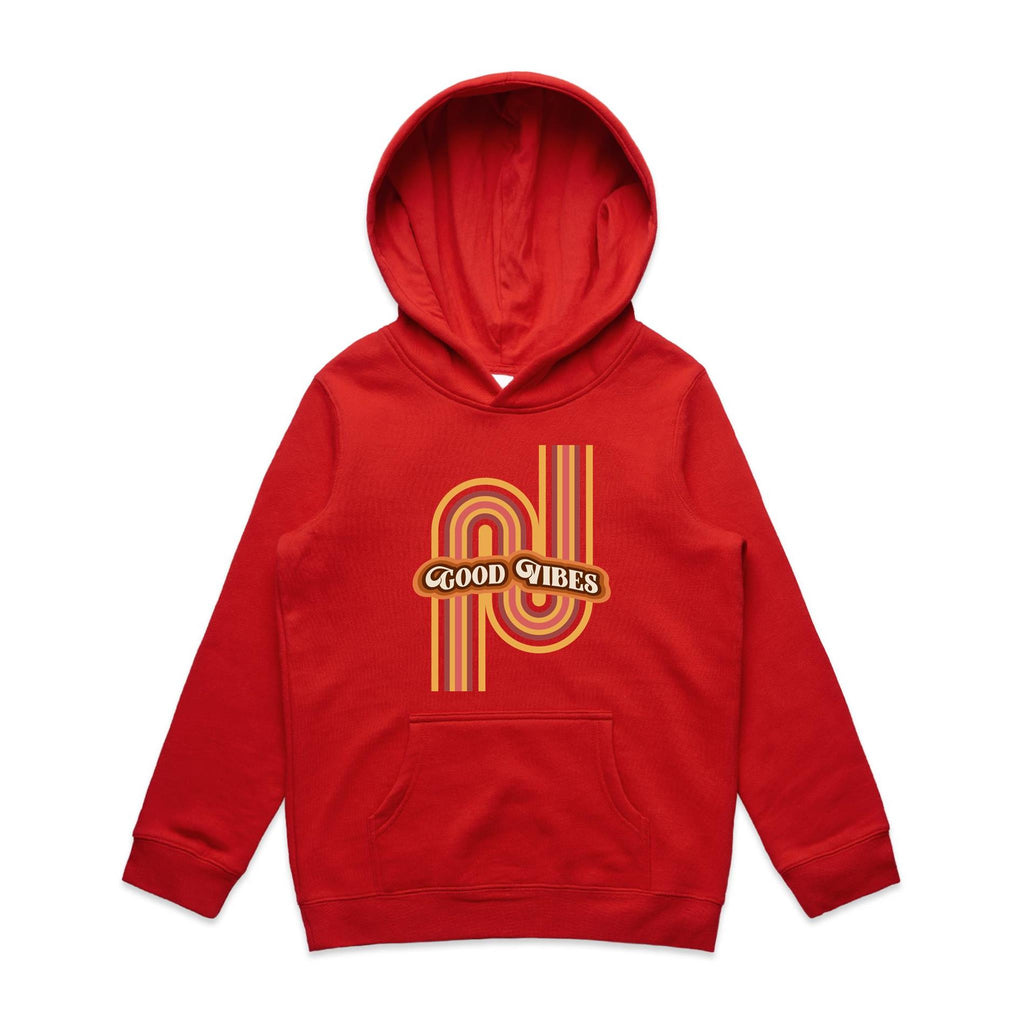 Good Vibes - Kids Hoodie Red Kids Hoodie Printed In Australia