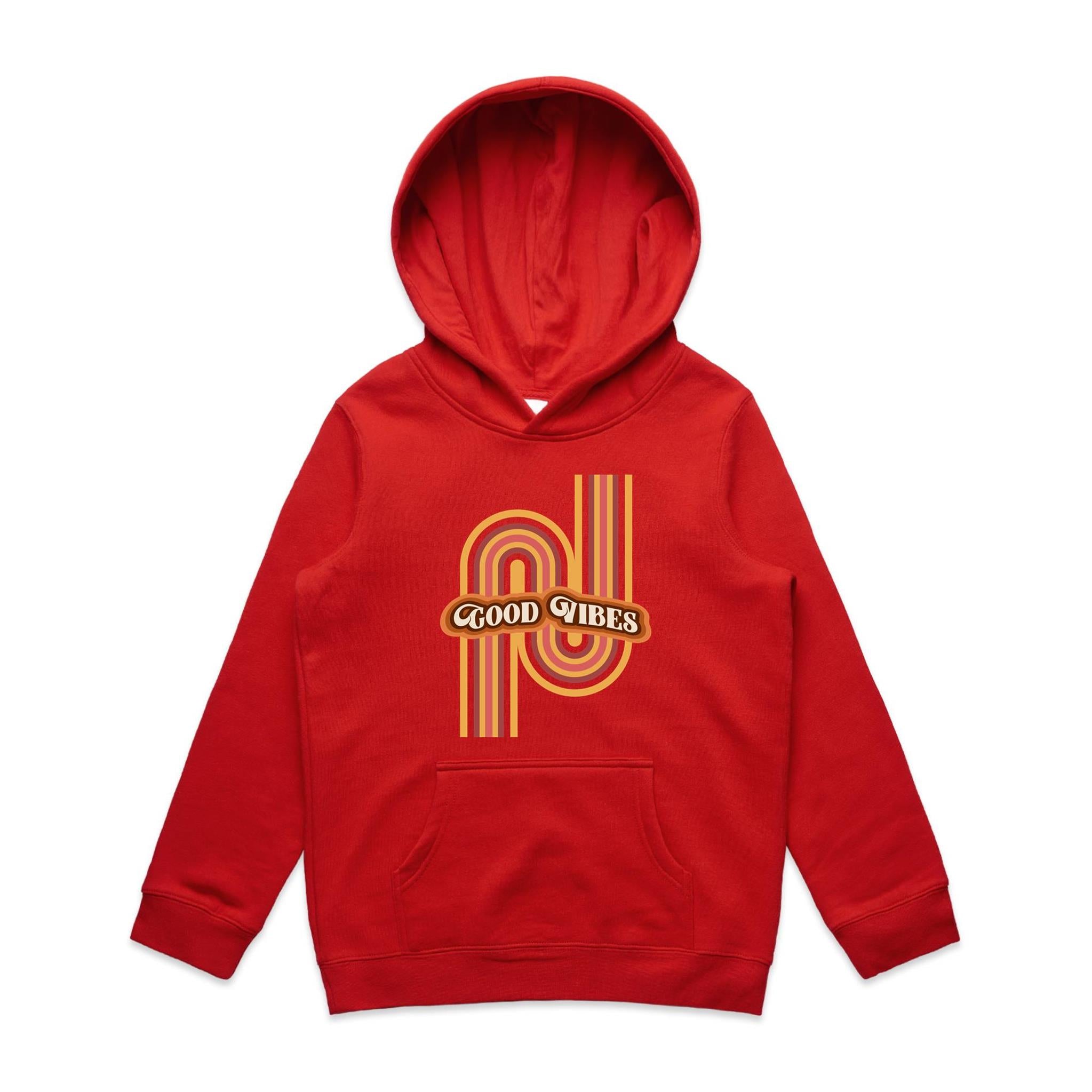 Good Vibes - Kids Hoodie Red Kids Hoodie Printed In Australia