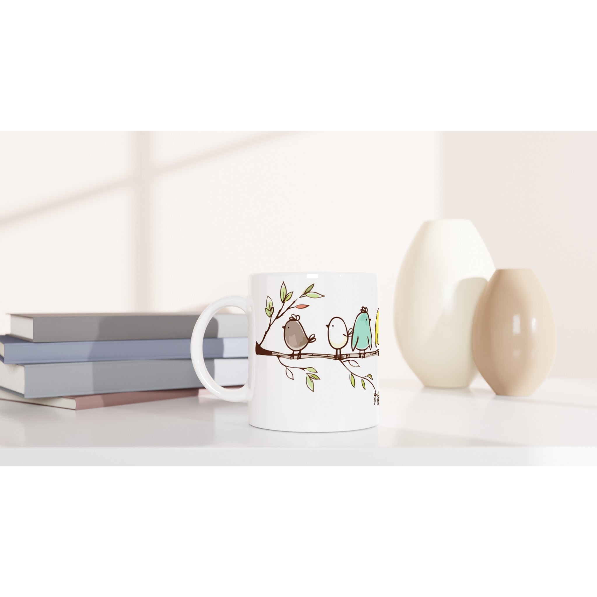 Birds On A Branch - White 11oz Ceramic Mug White 11oz Mug animal Globally Fulfilled