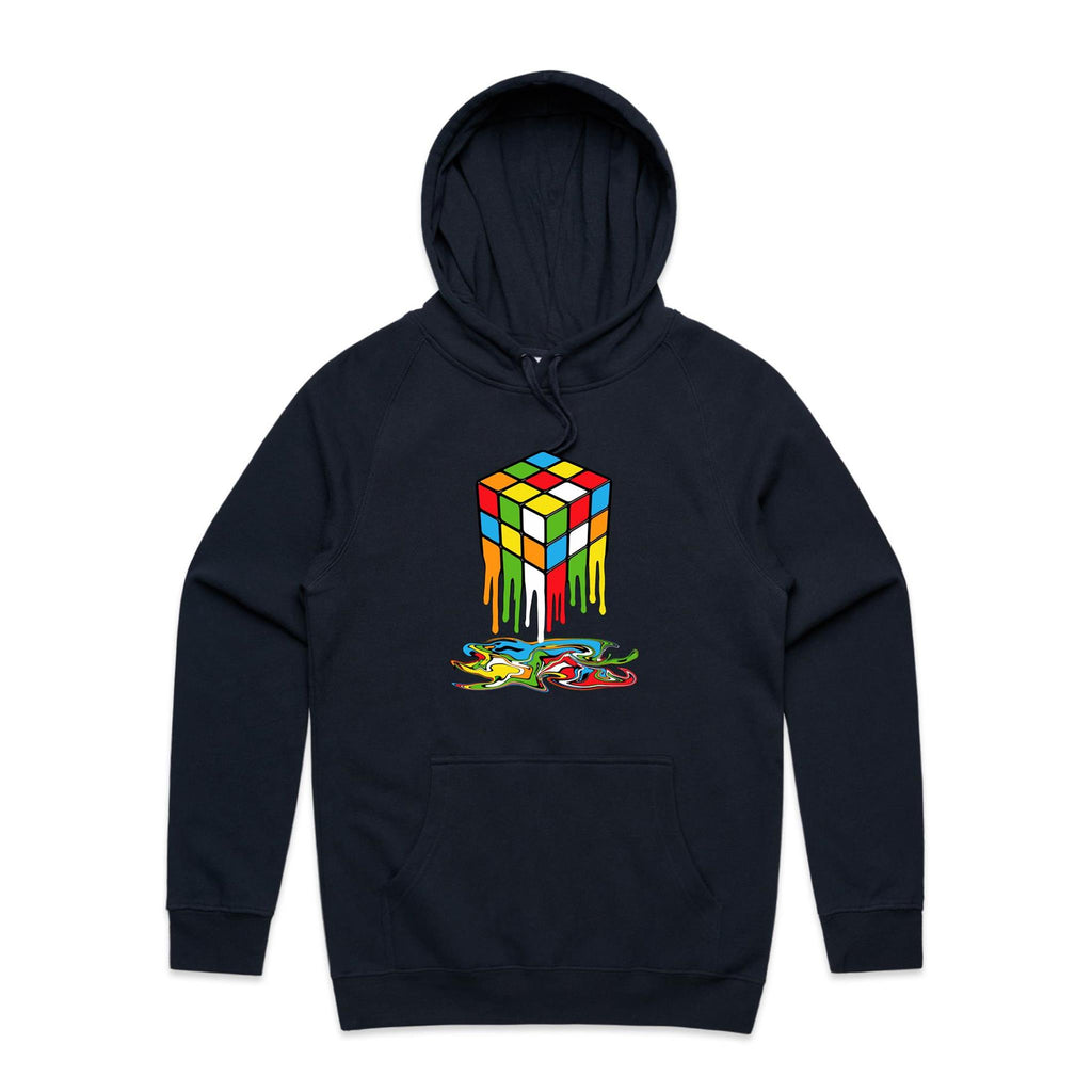 Melting Game Cube - Mens Hoodie Navy Mens Hoodie Games Printed In Australia