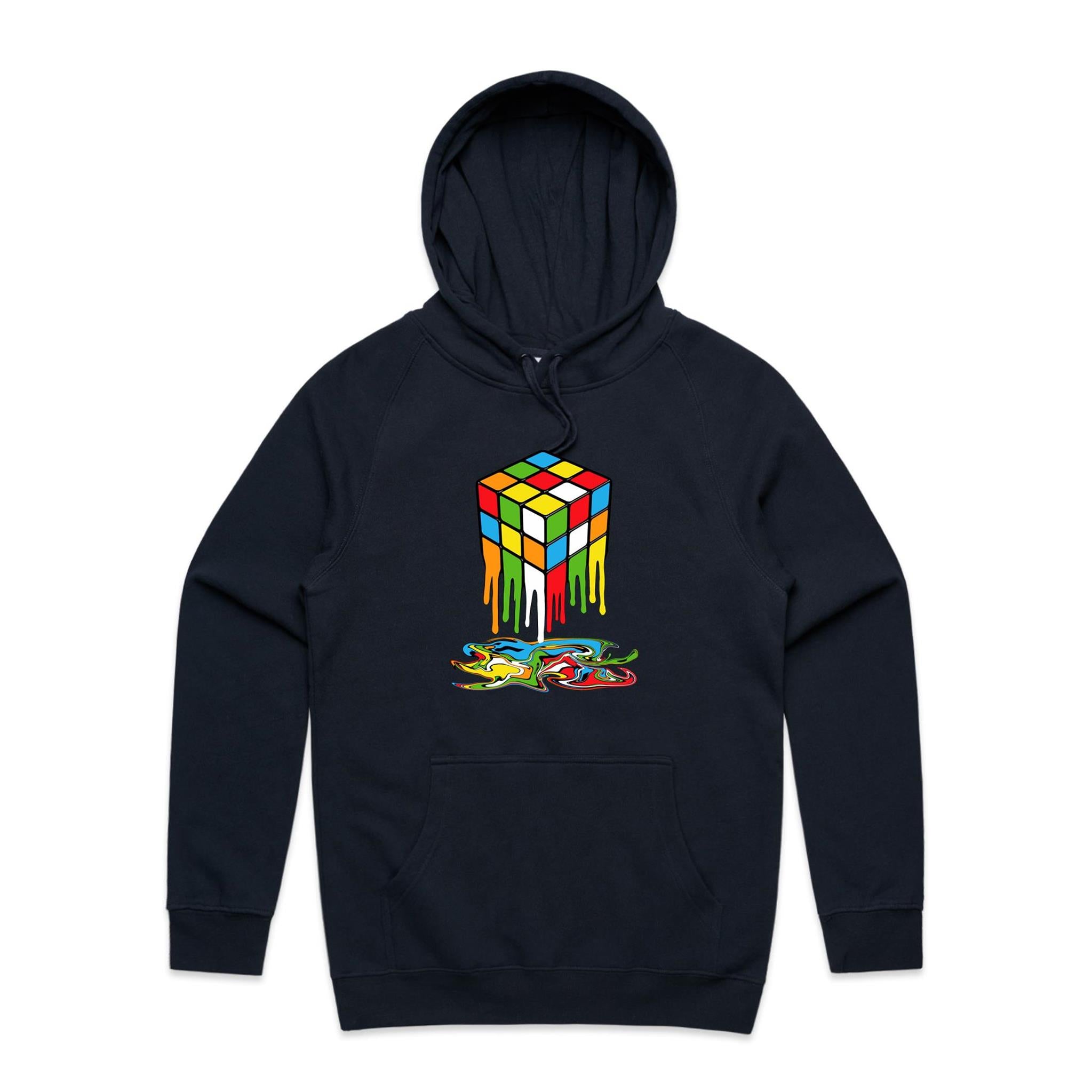 Melting Game Cube - Mens Hoodie Navy Mens Hoodie Games Printed In Australia