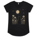 Whimsical Cat And Moon Women's AS Colour Scoop Neck T-Shirt Black Womens Scoop Neck T-shirt animal Printed In Australia