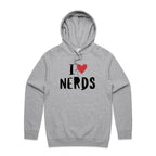 I Love Nerds, Red Heart - Mens Hoodie Grey Marle Mens Hoodie Printed In Australia