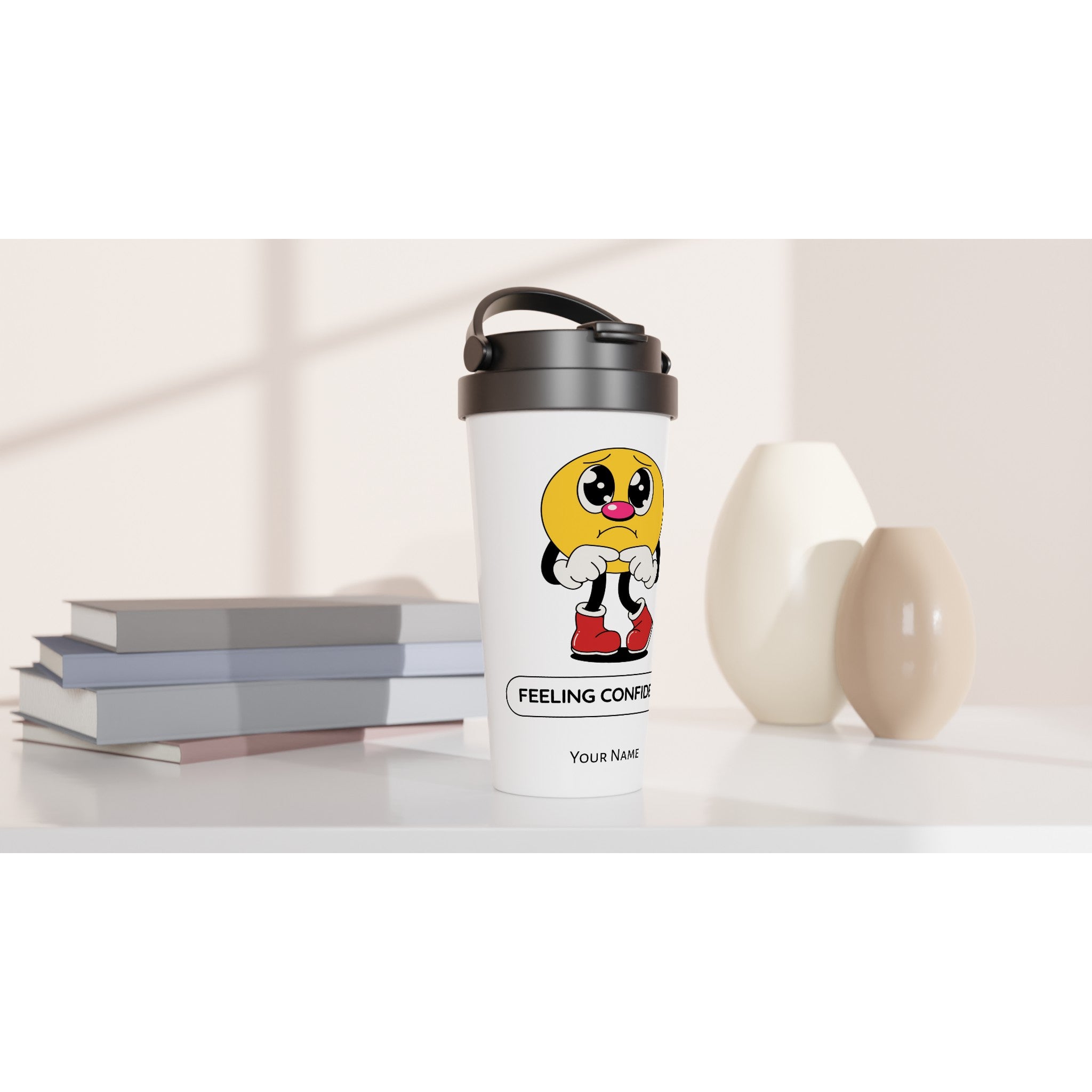 Personalised - Feeling Confident - White 15oz Stainless Steel Travel Mug Personalised Travel Mug Globally Fulfilled