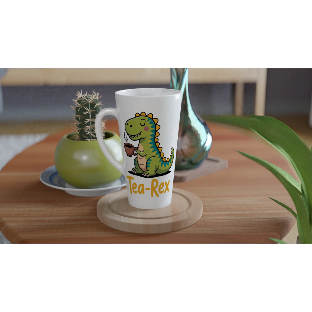 Personalised - Tea-Rex, Tea Drinking Dinosaur - White Latte 17oz Ceramic Mug Personalised Latte Mug Globally Fulfilled Tea