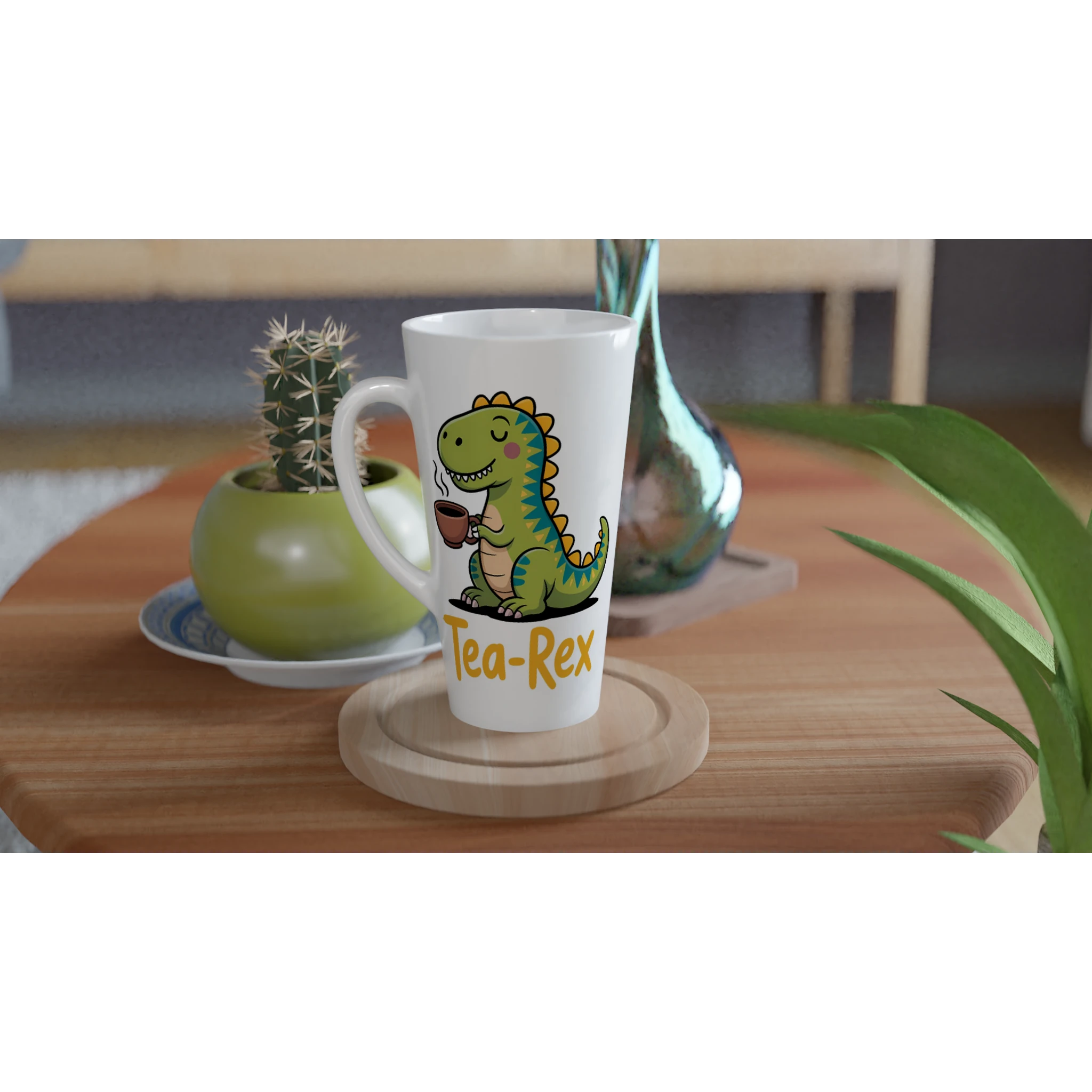 Personalised - Tea-Rex, Tea Drinking Dinosaur - White Latte 17oz Ceramic Mug Personalised Latte Mug Globally Fulfilled Tea