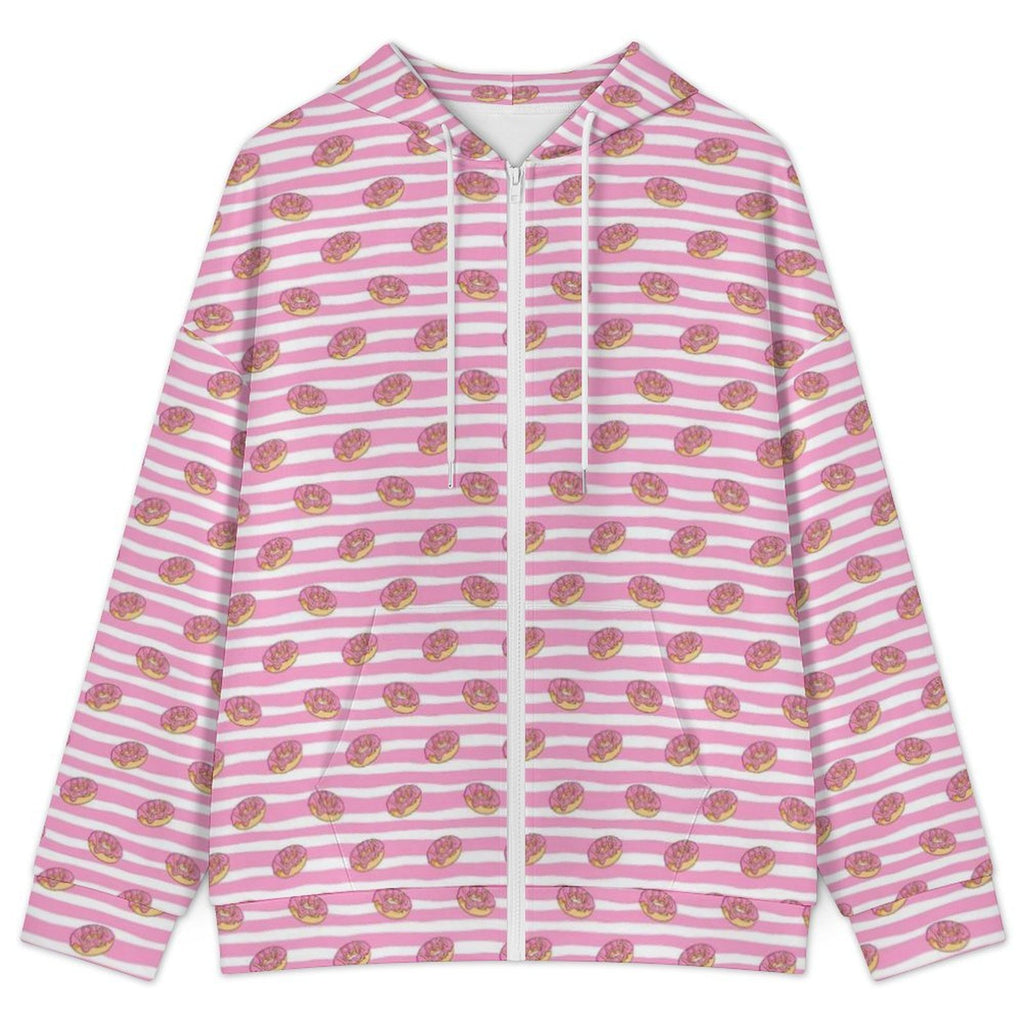Pink Doughnut Stripes Women's Full-Zip Hoodie