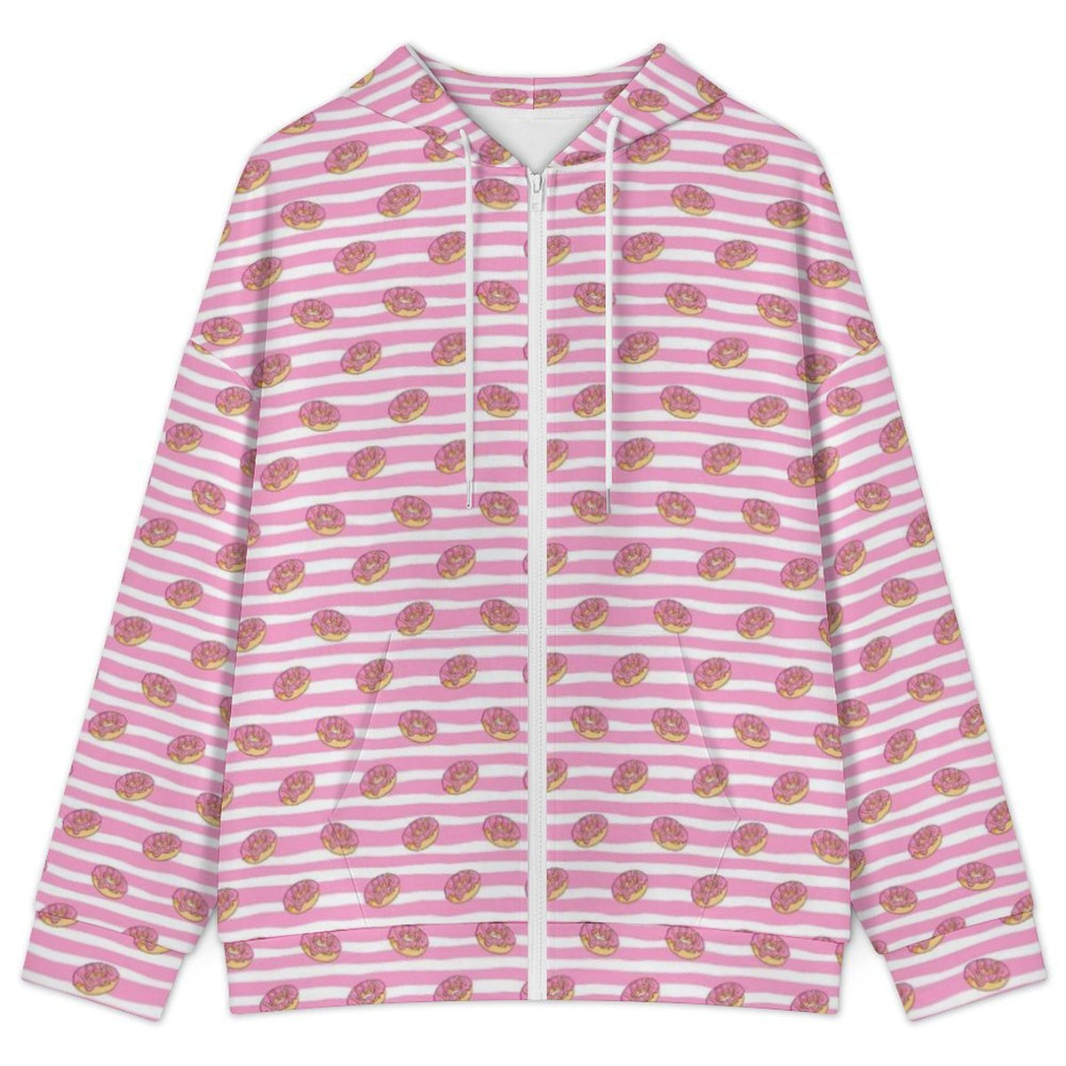 Pink Doughnut Stripes Women's Full-Zip Hoodie