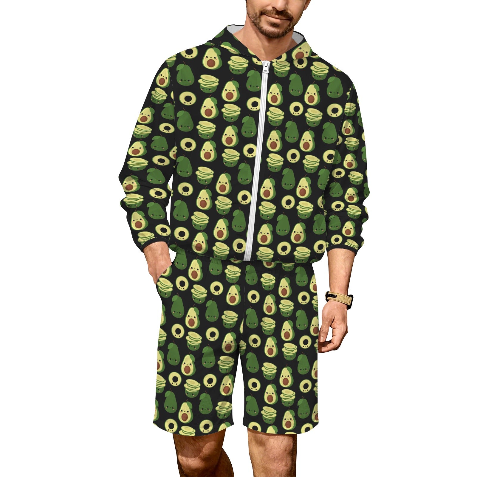 Cute Avocados Men's Lightweight Sun Hoodie & Shorts Set 4XL Men's Lightweight Sun Hoodie & Shorts Food Printed Offshore