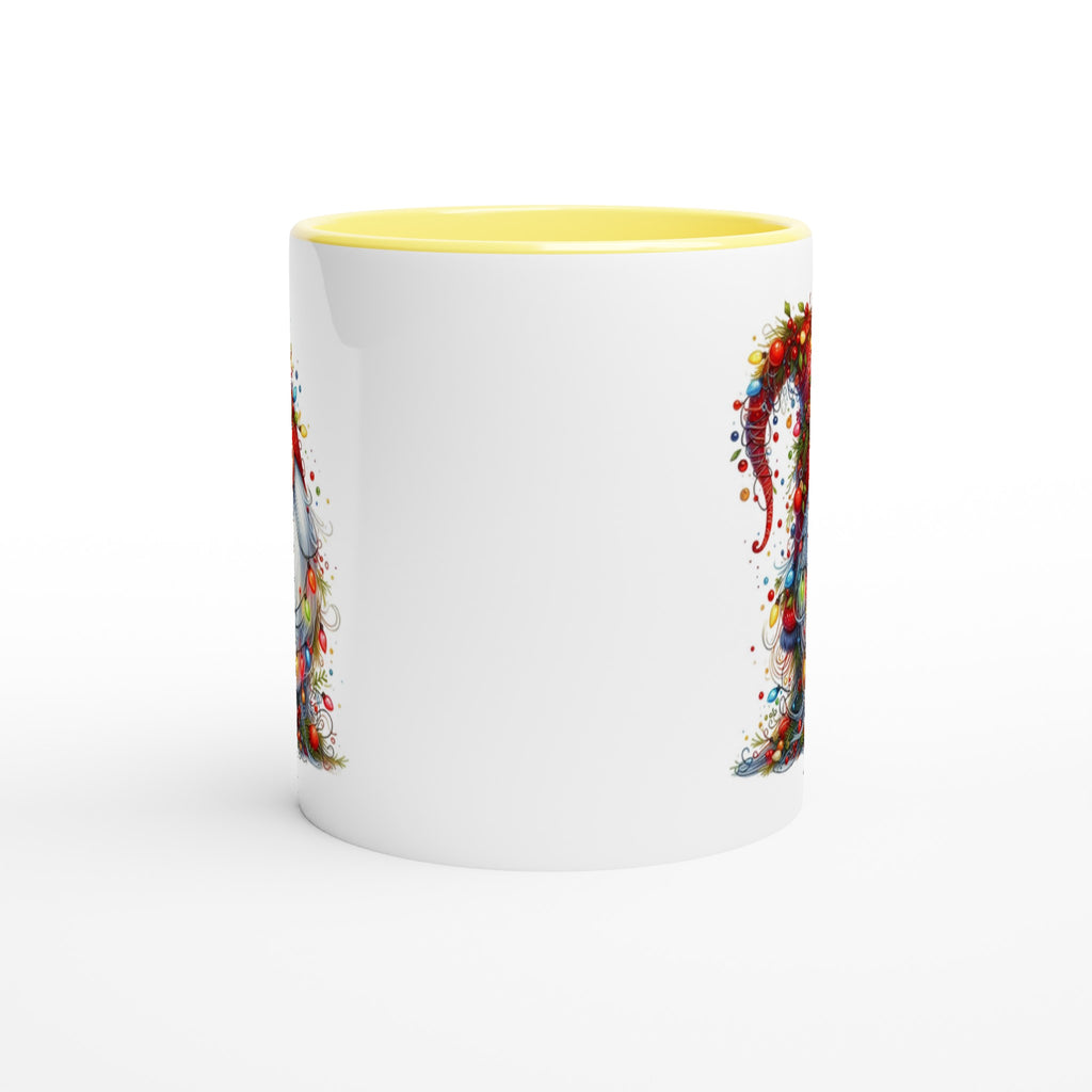 Christmas Gnome Wrapped In Lights - White 11oz Ceramic Mug with Colour Inside Christmas Colour Mug Christmas Globally Fulfilled