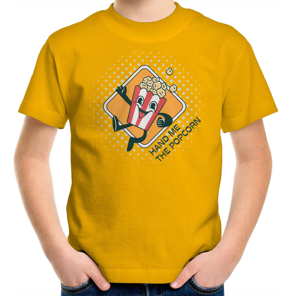 Hand Me The Popcorn - Kids Youth T-Shirt Gold Kids Youth T-shirt Food Printed In Australia