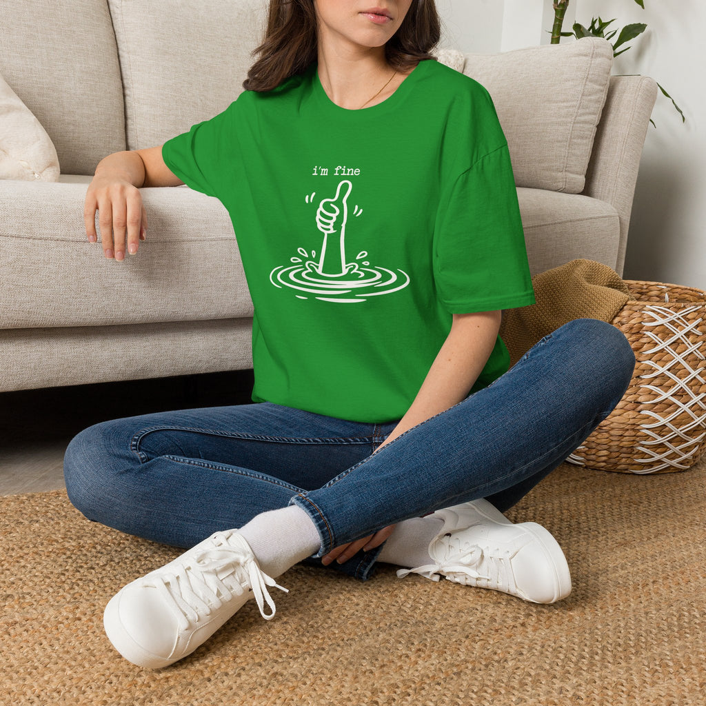 I'm Fine Drowning Thumbs Up Unisex T-shirt Irish Green Unisex Adult T-shirt Globally Fulfilled Positivity