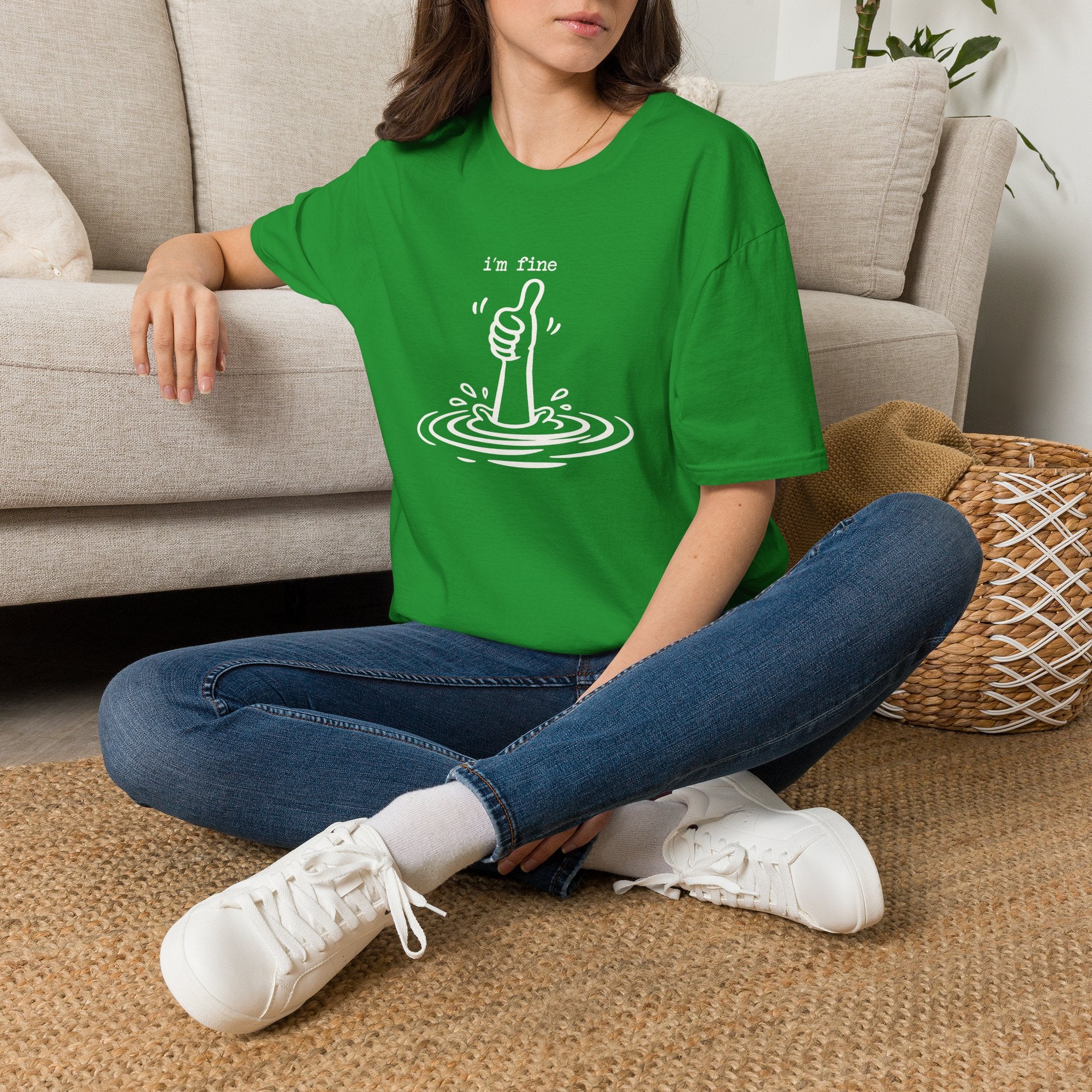 I'm Fine Drowning Thumbs Up Unisex T-shirt Irish Green Unisex Adult T-shirt Globally Fulfilled Positivity