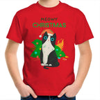 Meowy Christmas - Kids Youth T-Shirt Red Kids Christmas T-shirt Christmas Printed In Australia