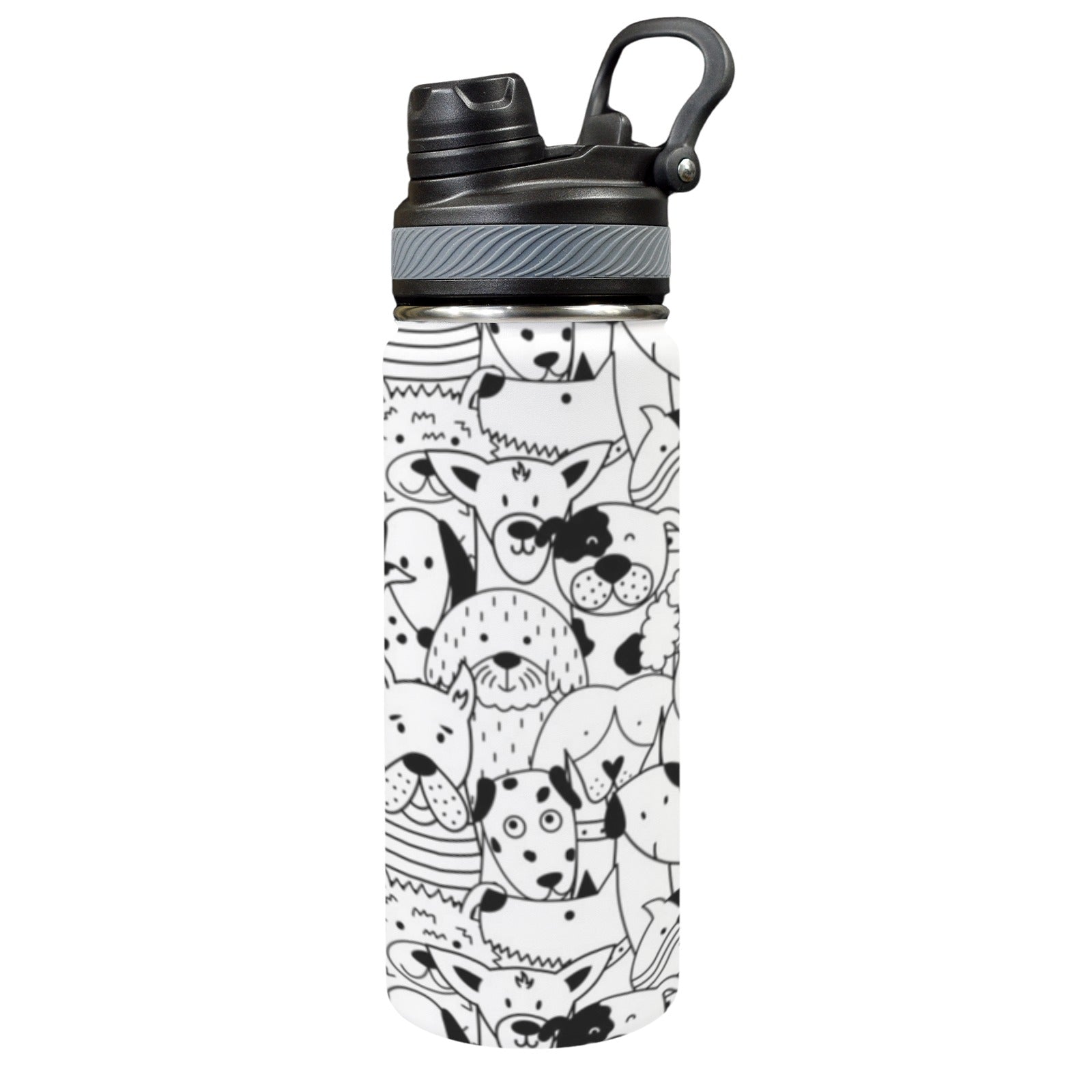 Black And White Dogs - Insulated Water Bottle with Dual-Use Lid (18oz) One Size Insulated Water Bottle with Dual-Use Lid (18oz) animal Printed Offshore