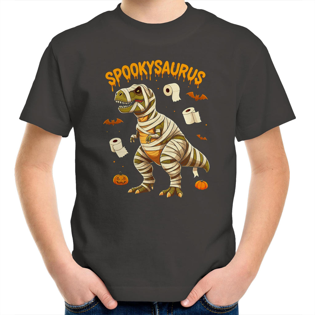 Spookysaurus, Halloween Dinosaur - Kids Youth T-Shirt Charcoal Kids Youth T-shirt Halloween Printed In Australia