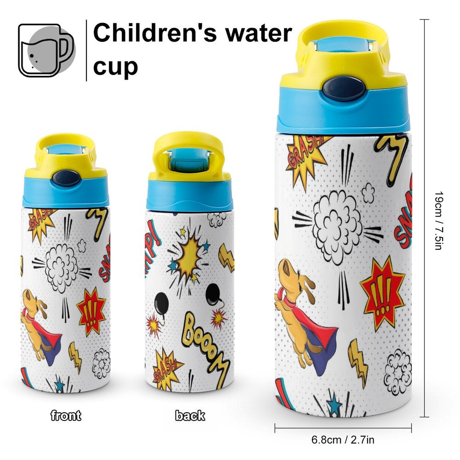 Super Dog - Little Kids Water Bottle Little Kids Water Bottle animal comic Printed Offshore
