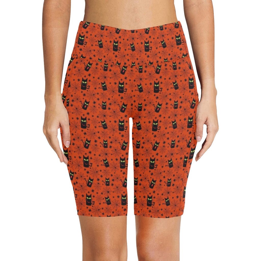 Halloween Black Cats Women's Bike Shorts With Side Pockets