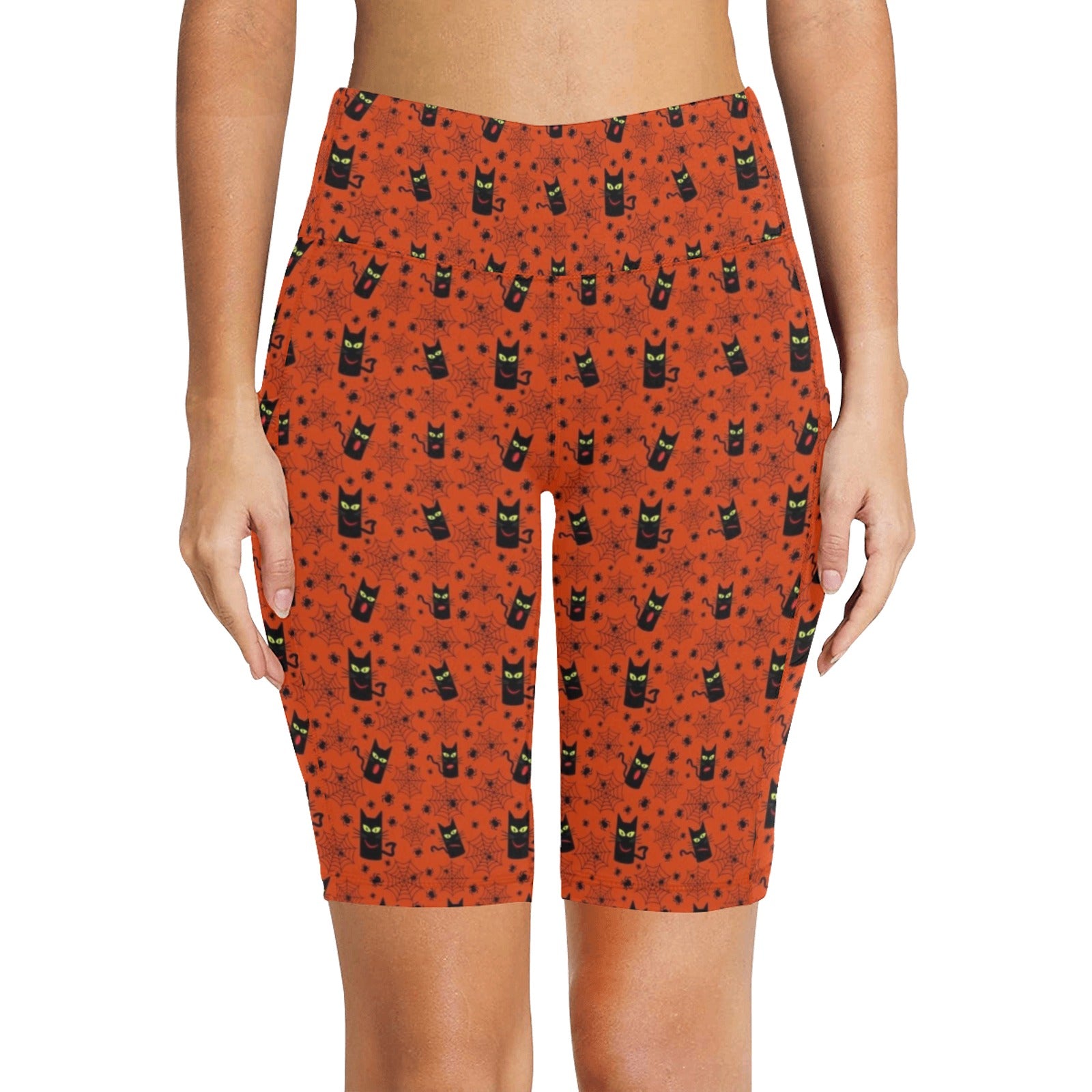 Halloween Black Cats Women's Bike Shorts With Side Pockets