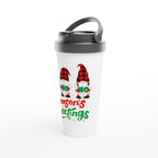 Christmas Gnome, Season's Greetings - White 15oz Stainless Steel Travel Mug Christmas Travel Mug Christmas Globally Fulfilled