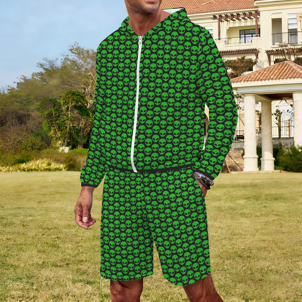 Aliens Men's Lightweight Sun Hoodie & Shorts Set Men's Lightweight Sun Hoodie & Shorts Printed Offshore Sci Fi