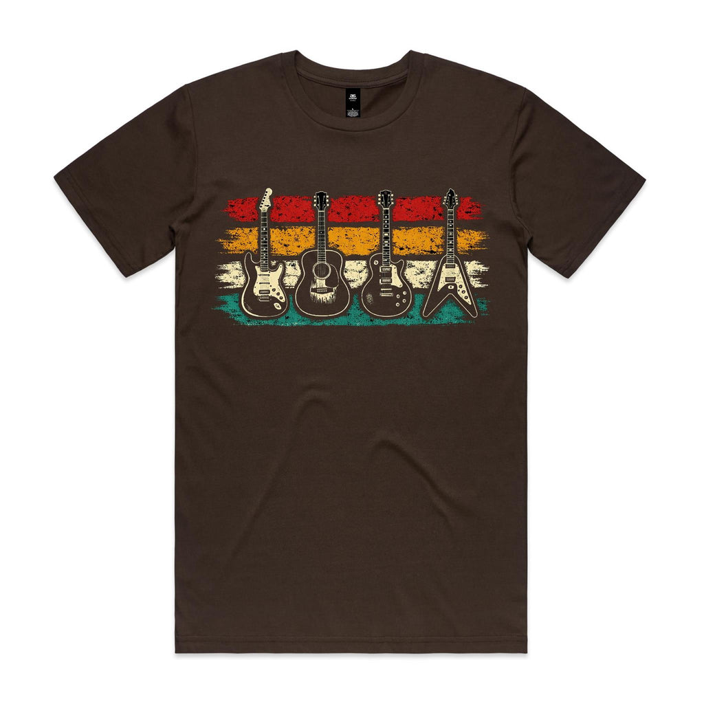 Vintage Guitar Stripes Men's AS Colour T-shirt Dark Chocolate Mens T-shirt Music Printed In Australia