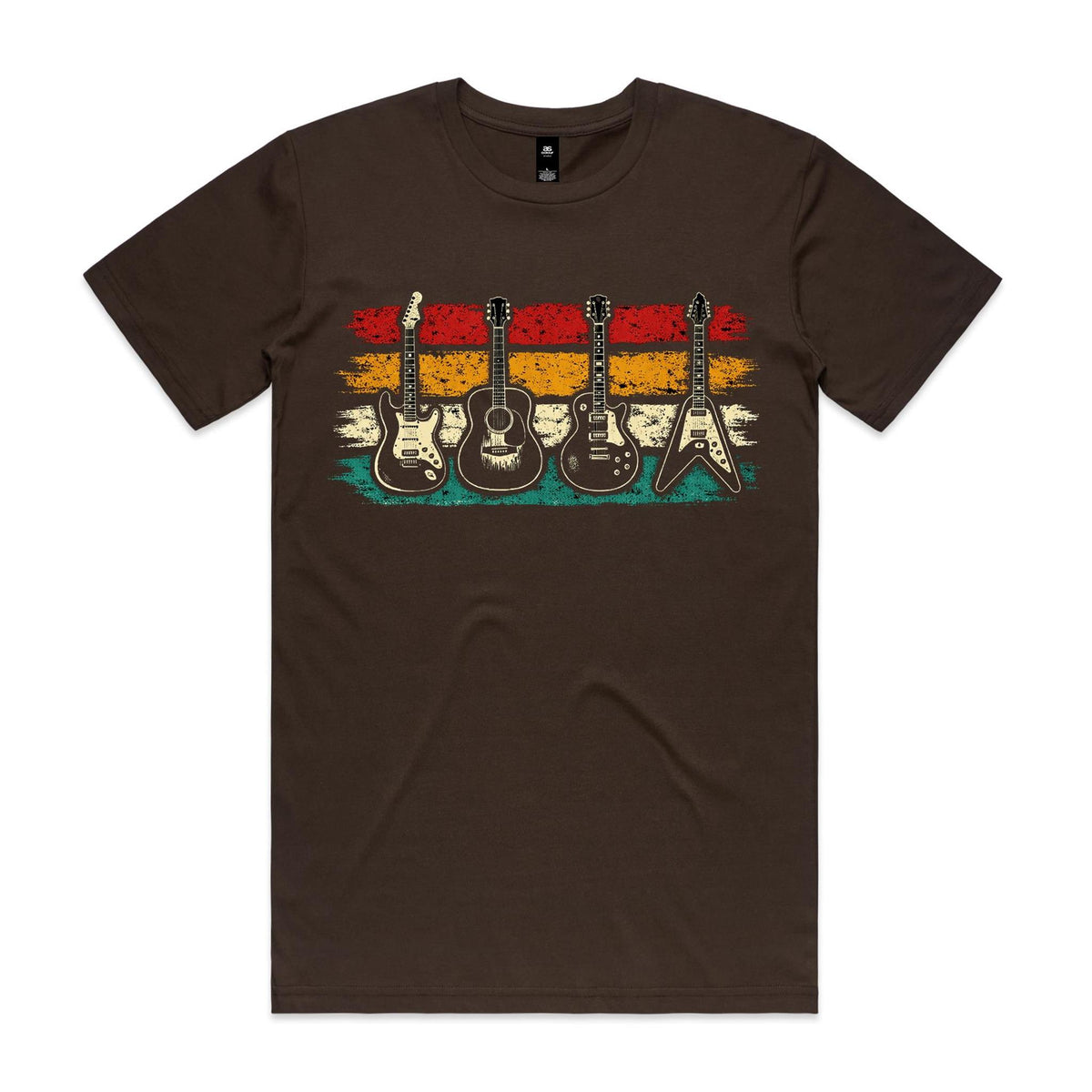 Vintage Guitar Stripes Men's AS Colour T-shirt Dark Chocolate Mens T-shirt Music Printed In Australia
