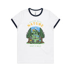 Be One With Nature, Skeleton - Women's Ringer Tee White Navy Womens Ringer T-shirt Printed In Australia