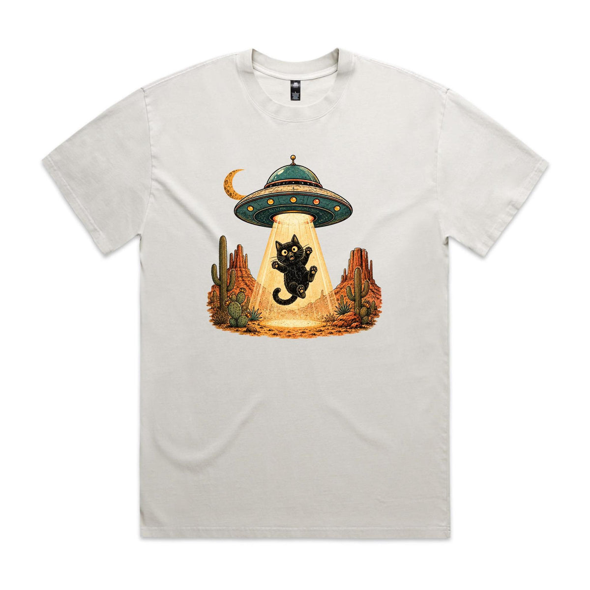 Black Cat Alien UFO Abduction AS Colour Heavy Faded Tee Faded bone Heavy Faded T-shirt animal Printed In Australia Sci Fi