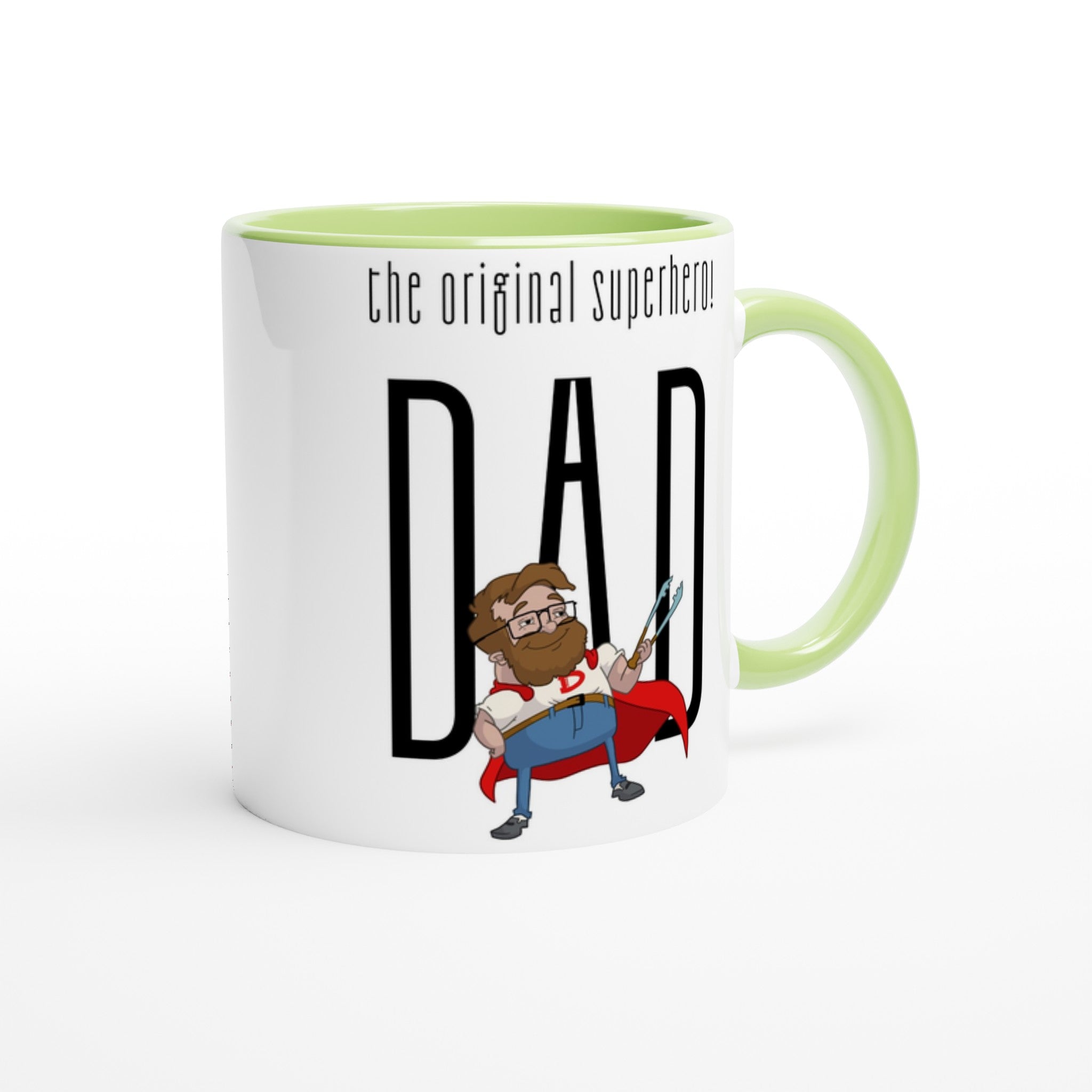 Dad, The Original Superhero - White 11oz Ceramic Mug with Colour Inside Colour 11oz Mug comic Dad Globally Fulfilled