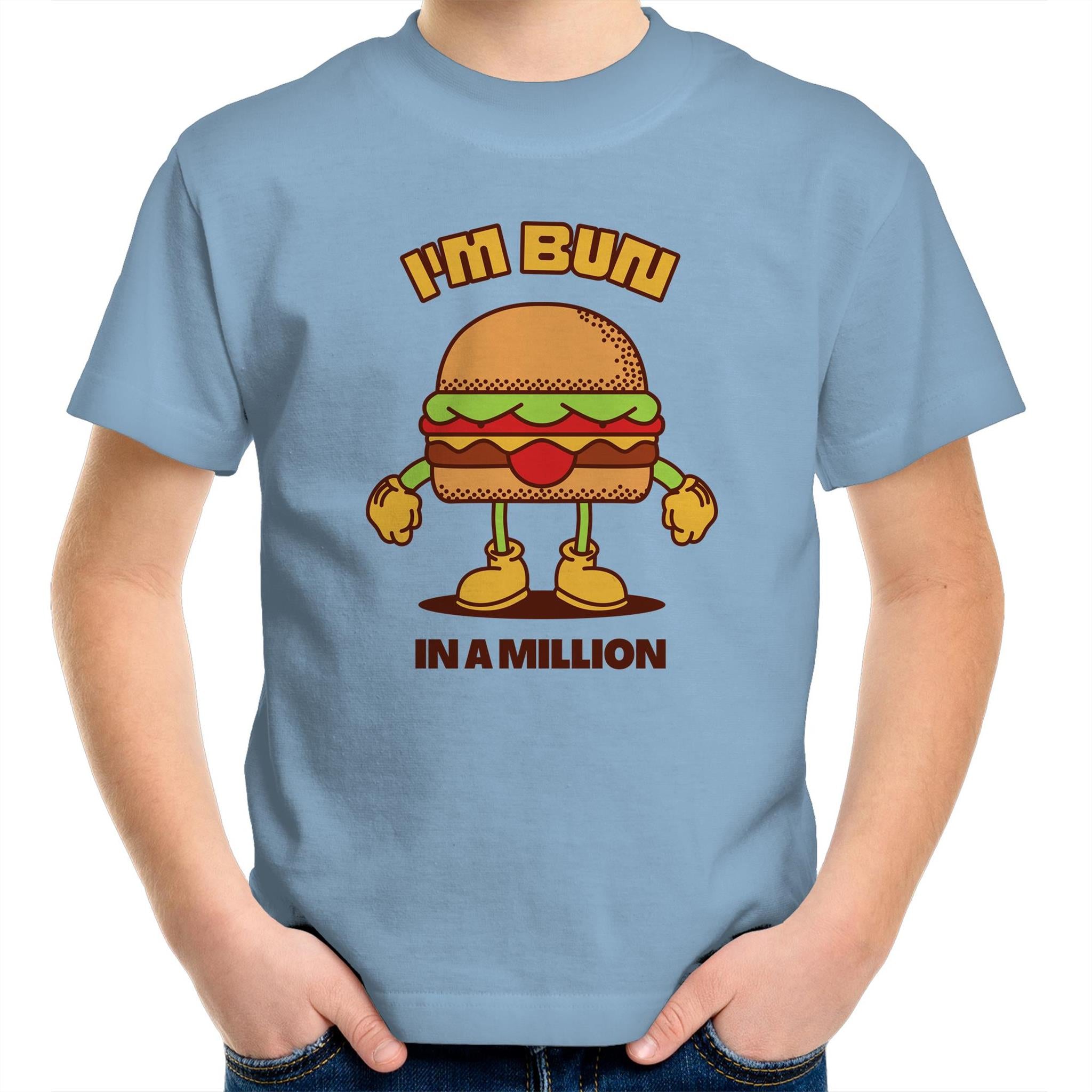 I'm Bun In A Million, Hamburger - Kids Youth T-Shirt Carolina Blue Kids Youth T-shirt Food Printed In Australia