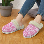 Pink Leopard Women's Fur Trim Thick-Sole Indoor Slippers Women's Fur Trimmed Slippers animal Printed Offshore
