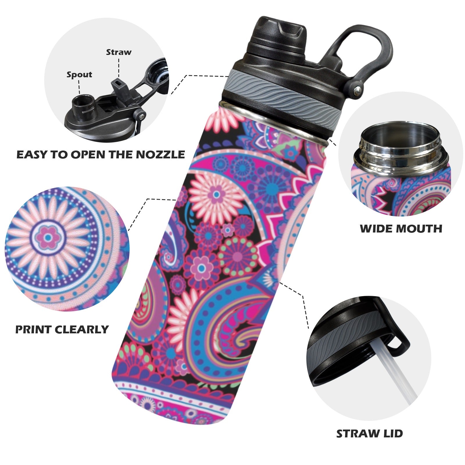 Purple Paisley - Insulated Water Bottle with Dual-Use Lid (18oz) Insulated Water Bottle with Dual-Use Lid (18oz) Printed Offshore