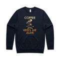 Coffee Keeps Me Alive, Skeleton AS Colour Stencil Crew Sweatshirt Unisex Navy Sweatshirt Coffee Printed In Australia