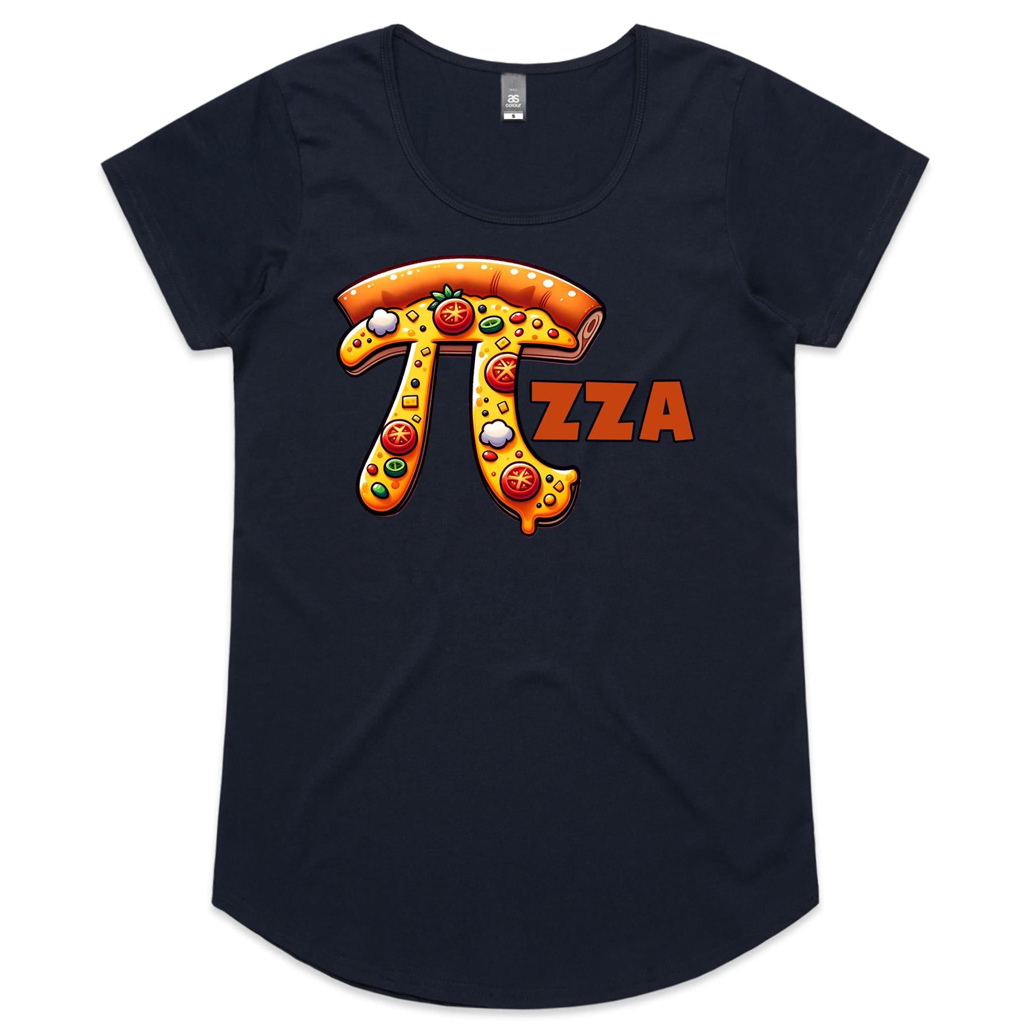 Pi Pizza - Womens Scoop Neck T-Shirt Navy Womens Scoop Neck T-shirt Food Maths Printed In Australia Science