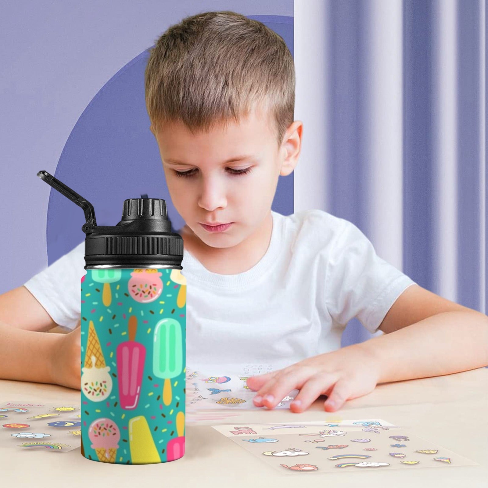 Ice Cream - Kids Water Bottle with Chug Lid (12 oz) Kids Water Bottle with Chug Lid Food Printed Offshore