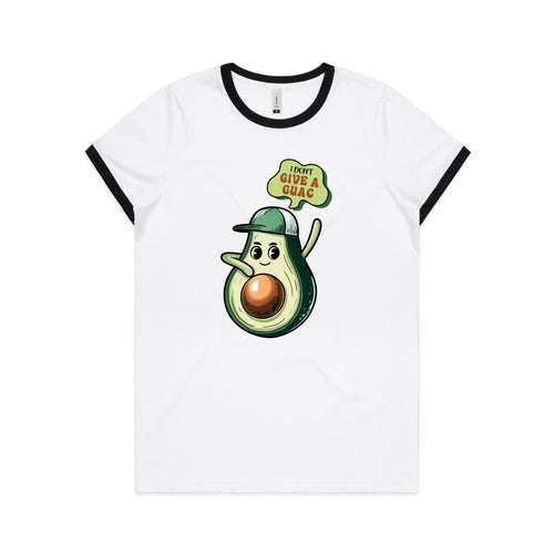 Avocado, I Don't Give A Guac - Women's Ringer Tee White Black Womens Ringer T-shirt Food Printed In Australia