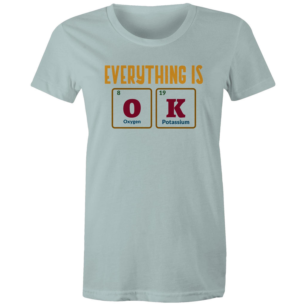 Everything Is OK, Periodic Table - Womens T-shirt Pale Blue Womens T-shirt Printed In Australia Science