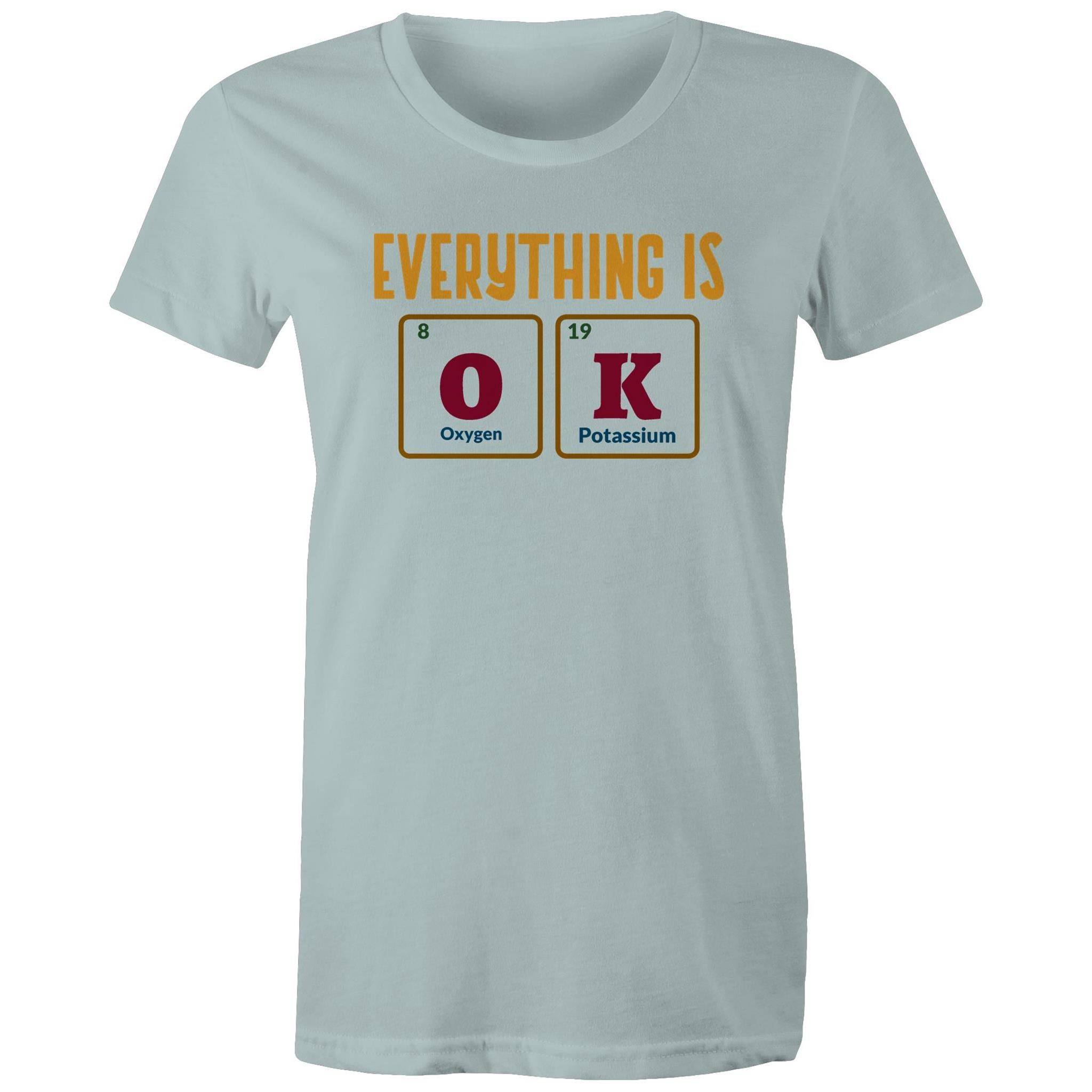 Everything Is OK, Periodic Table - Womens T-shirt Pale Blue Womens T-shirt Printed In Australia Science