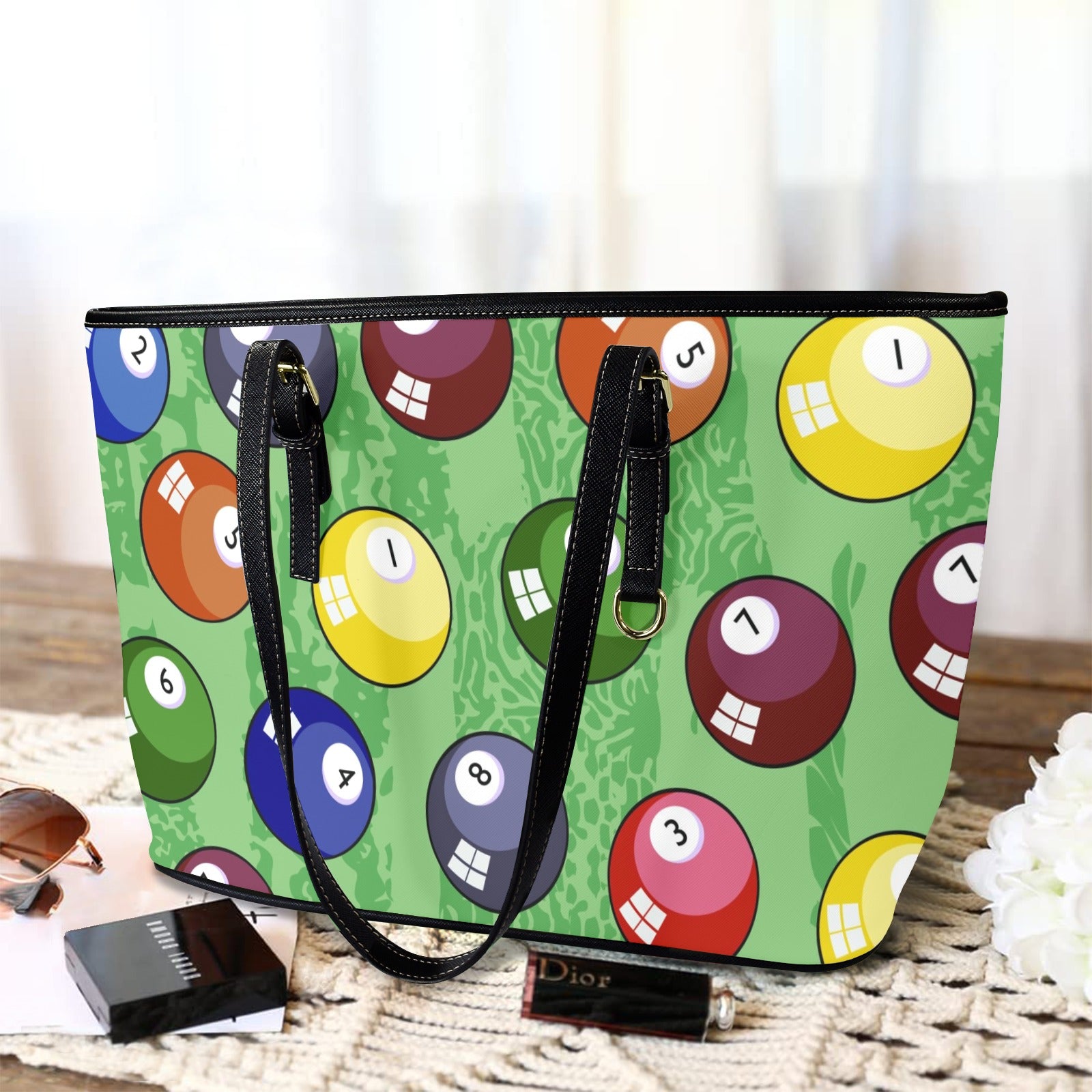 Pool Balls - Leather Tote Bag-Large