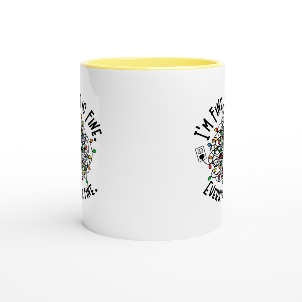 Tangled Christmas Lights, I'm Fine, This Is Fine, Everything's Fine - White 11oz Ceramic Mug with Colour Inside Christmas Colour Mug Christmas Globally Fulfilled