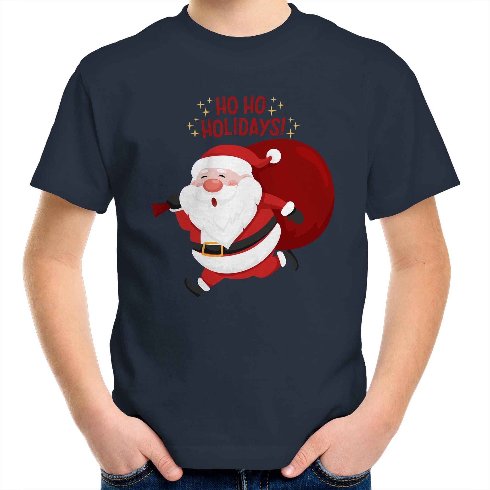 Santa Ho Ho Holidays, Christmas - Kids Youth T-Shirt Navy Kids Christmas T-shirt Christmas Printed In Australia